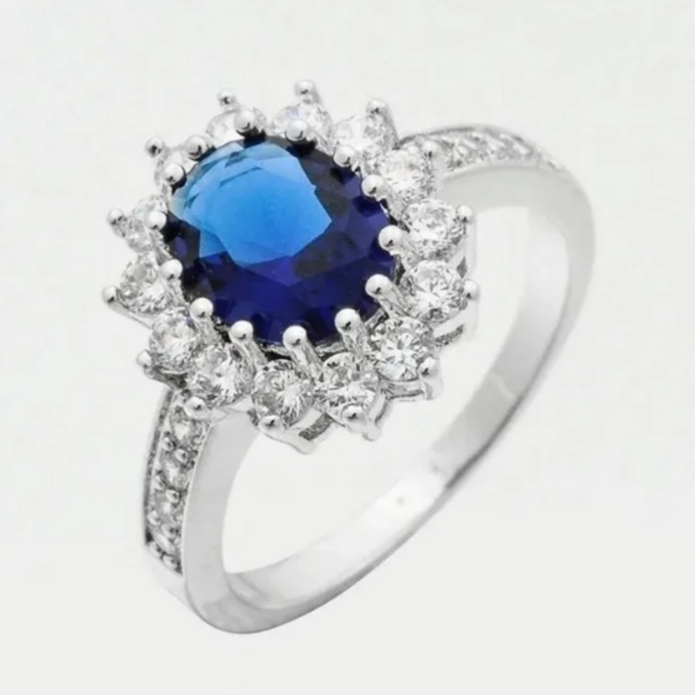 New 1.5ct 14k White Gold Plated Sapphire Diamond Engagement Ring